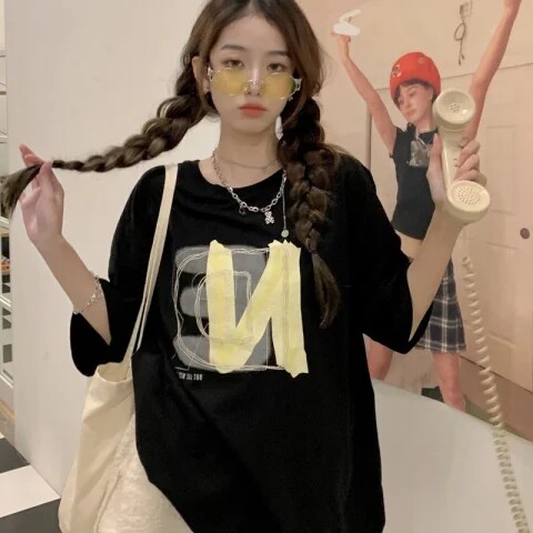 T0372-P30白色短袖t恤女夏季新款纯棉半袖体恤宽松设计感上衣,女装T恤,星座617A-2