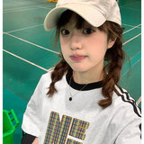 T0048-P35春夏纯棉三条杠短袖T恤美式复古字母纯棉T短款辣妹，女装T恤，星座617A-2