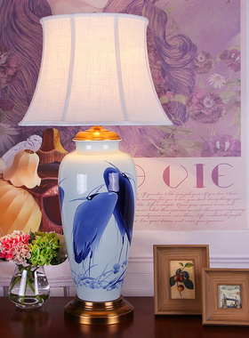 景德镇创意手工绘画陶瓷台灯全铜装饰新中式古典客厅酒店大堂灯具