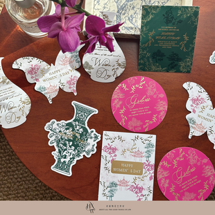 【欢喜物】原创设计女神节满园春色系列卡片贺卡吊牌明信片