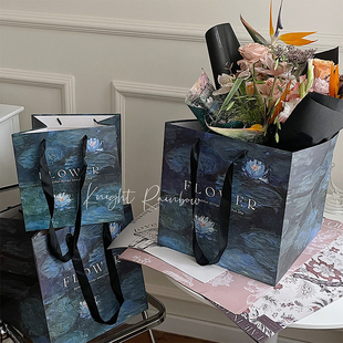 【欢喜物】原创设计油画系列方形手提袋鲜花花束手提礼品袋包装袋