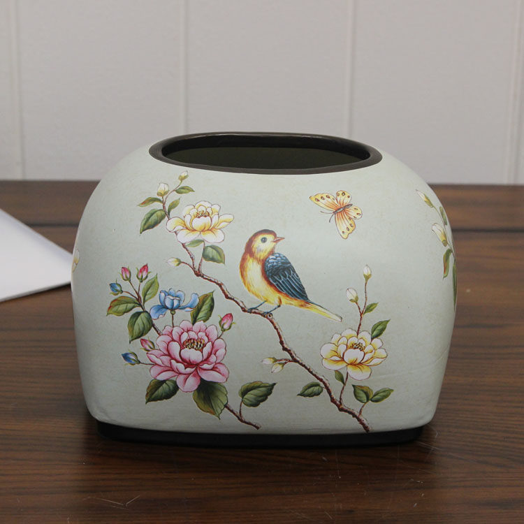 美式田园小号纸巾盒 欧式复古陶瓷抽纸盒 餐桌茶几装饰工艺品摆件