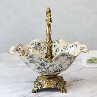 饰摆件 美式 样板房客厅餐桌茶几装 新中式 欧式 奢华创意陶瓷水果盘