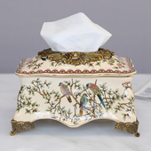 创意合金茶几餐桌摆件 陶瓷抽纸盒美式 别墅样板房装 饰纸巾盒欧式