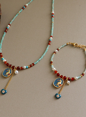 时尚精致双面滴油小马天然石珍珠项链配饰女轻奢小众高级感锁骨链