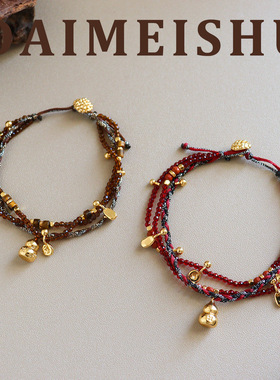 原创马年复古精致手工编织红绳葫芦手链轻奢高级感多层新年手饰女