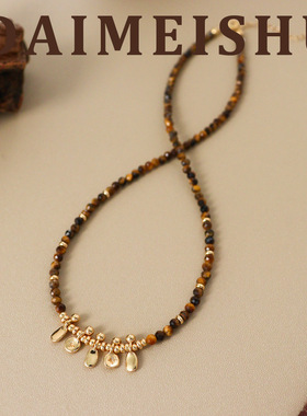 秋冬美拉德复古简约百搭虎眼石串珠项链轻奢高级感时尚气质锁骨链