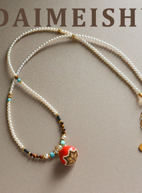 原创新中式施家珍珠柿柿如意毛衣链轻奢高级感气质百搭新年长项链