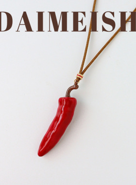 蛇年红红火火红色滴油辣椒项链简约百搭高级感精致复古毛衣链