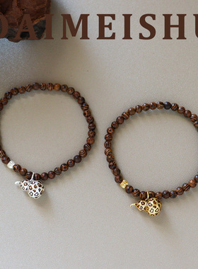 原创复古时尚美拉德滴油豹纹葫芦木质串珠手链轻奢高级感百搭手饰