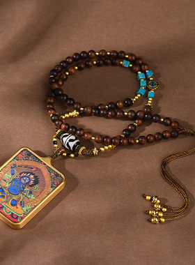 藏式手工天珠项链唐卡吊坠绳新中式扎基拉姆蛇年玛瑙复古编织挂绳