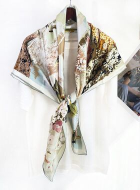 双面异色真丝桑蚕丝丝巾女士方巾100cm斜纹轻奢简约大方巾披肩