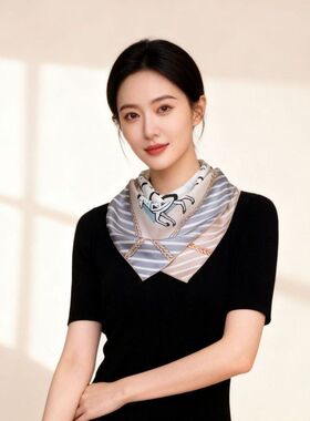 2026新款幸运马绘真丝90方巾双面双色蚕丝高端围巾