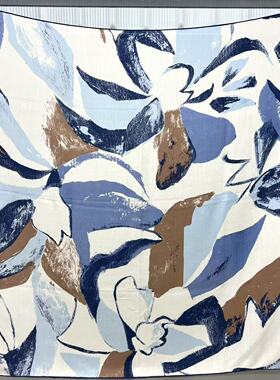 高定丝绒混纺大方巾双面印花围巾春秋保暖软糯围脖真丝羊绒羊毛