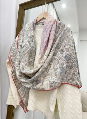 【巴勒莫植物园】双面印花真丝丝毛超大方巾秋冬季丝绒围巾披肩