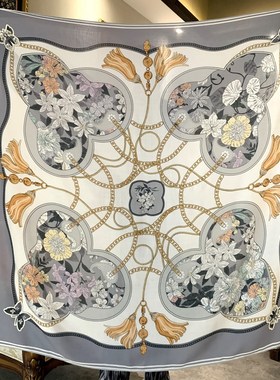 荷塘月色双面印花真丝羊毛140大方巾秋冬保暖丝毛围巾高档披肩女