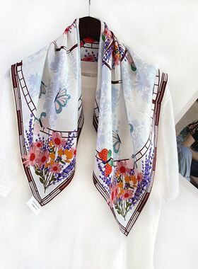 真丝提花双绉丝巾女春季时尚百搭70中方巾防晒100%桑蚕丝围巾披肩
