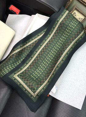 桑蚕丝飘带长绿色领巾职场气质丝巾双层礼品送人