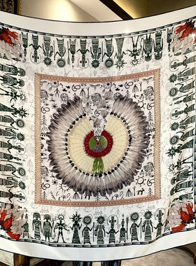 印第安人异域风情双面印花真丝羊毛大方巾秋冬保暖丝毛围巾披肩