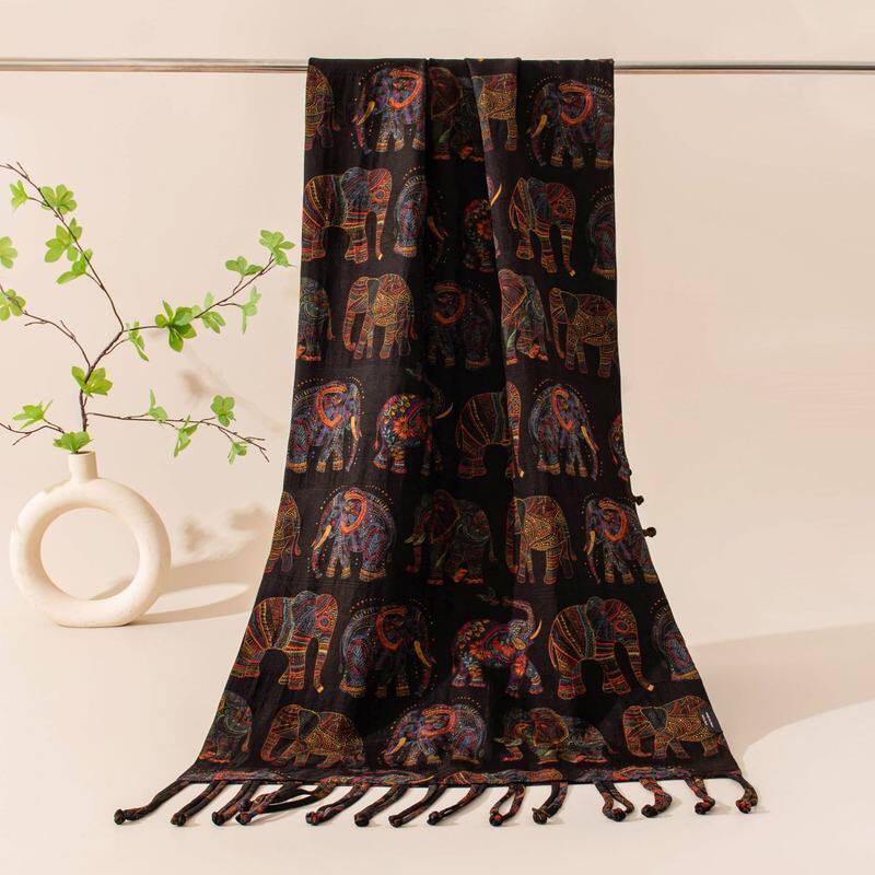 2026新款真丝香云纱桑蚕丝大长巾中国风双层带流苏围巾送长辈礼盒