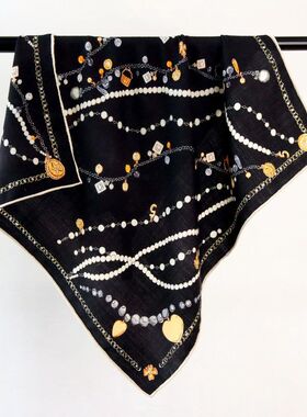 小香珠宝链条桑蚕丝真丝羊毛丝毛70方巾女秋冬季双面同色围巾丝巾