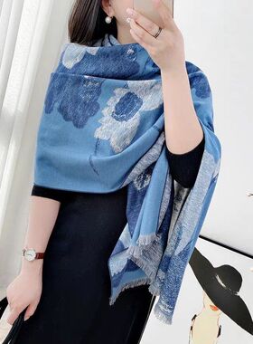 新款100%桑蚕丝拉绒披肩亲肤舒适保暖真丝羊绒围巾