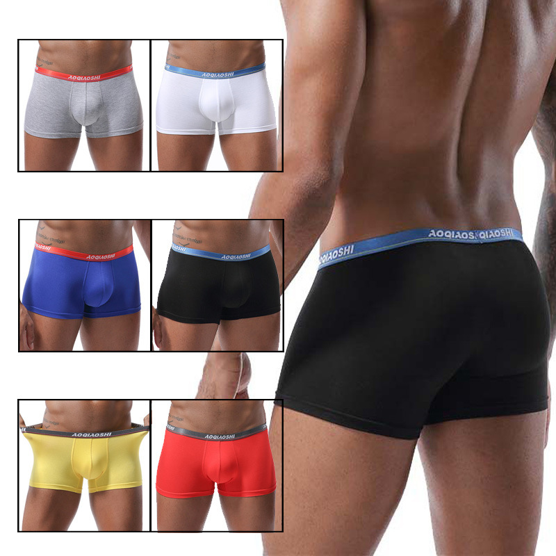 特昂先生 3条低腰性感纯色莫代尔平角裤男双层U凸囊袋细腰带无痕