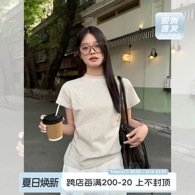 正肩短袖t恤女2024新款夏季