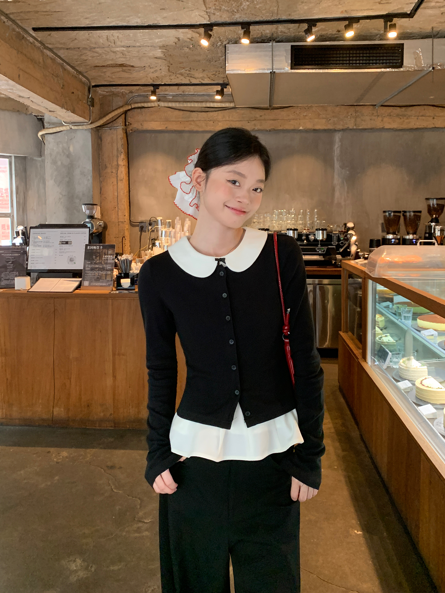 Black Thin Knit Cardigan Jacket for Women, Autumn Korean Style Outerwear, Hollow-Out Short Long-Sleeve Top, Trendy