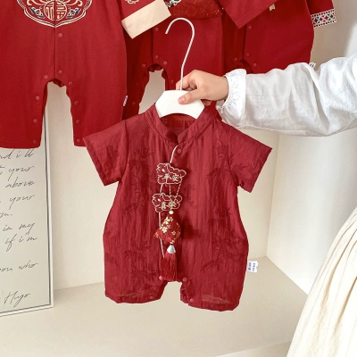 全棉婴儿衣服夏季薄款男宝宝连体衣满月宴百天周岁礼服新中式端午 — 2