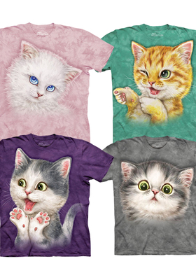 THEMOUNTAIN3DT恤立体印花动物男士宽松夏季美国短袖t恤男生猫狗T