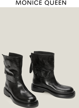 防滑拉链中跟休闲风平跟冬季短靴圆头黑色百搭单靴G3120