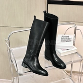 2025秋季 欧货一脚蹬时尚 百搭真皮圆头低跟显瘦高筒骑士长靴G2910