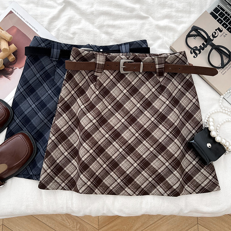 韩版复古格纹毛呢高腰显瘦半身裙防走光短裙包臀裙女配皮带女秋冬,女装/女士精品,半身裙,淘宝优惠券,粉丝福利购,淘宝优惠卷