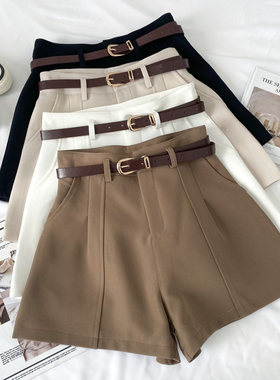 时尚百搭纯色高腰显瘦西装短裤阔腿裤休闲裤配皮带女2026夏季新款