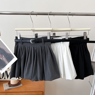 设计感时尚减龄百搭高腰显瘦半身裙百褶裙花苞短裙a字裙配皮带女