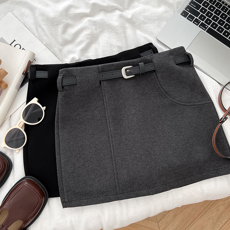 毛呢高腰显瘦西装半身裙