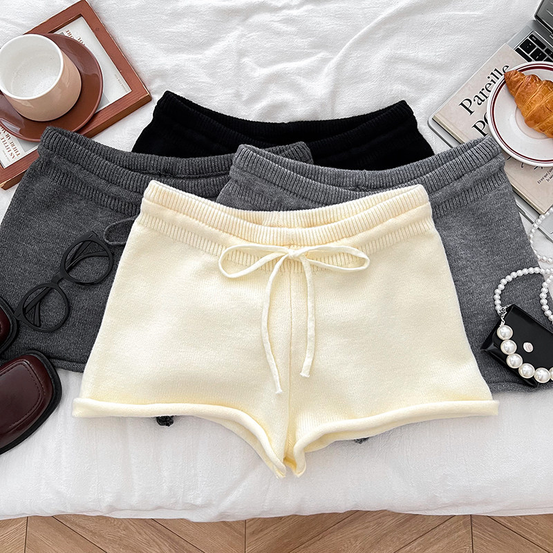 韩版时尚百搭抽绳高腰显瘦针织短裤阔腿裤休闲裤热裤打底裤女秋冬,女装/女士精品,休闲裤,淘宝优惠券,粉丝福利购,淘宝优惠卷