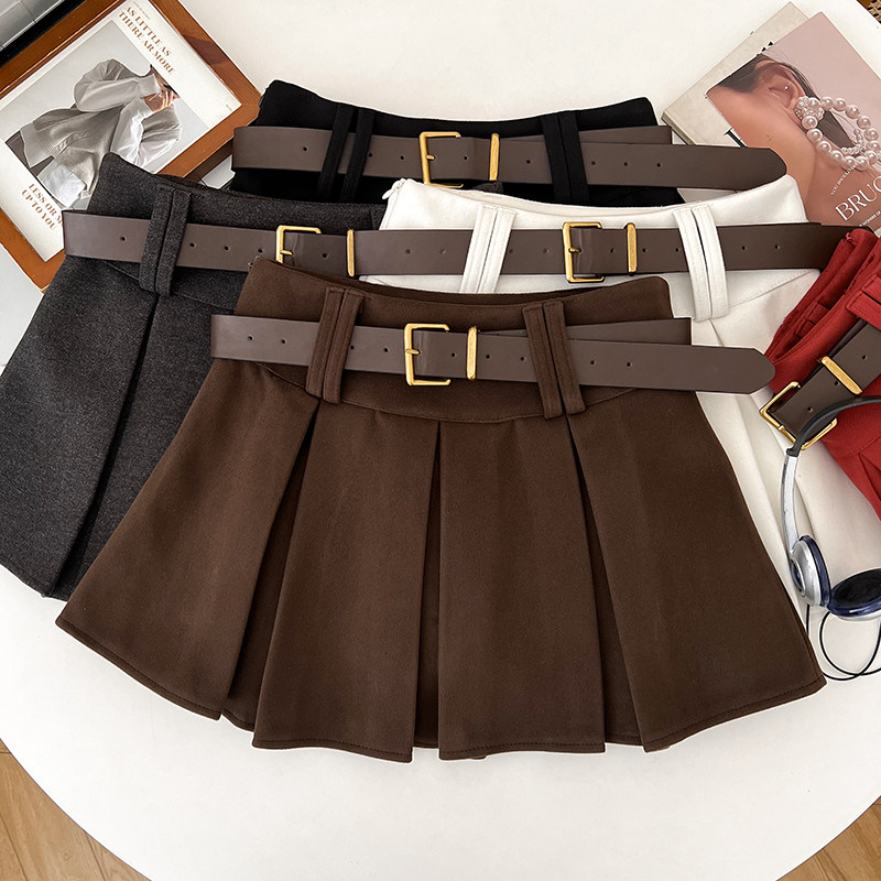 加厚毛呢半身裙百褶裙防走光短裙