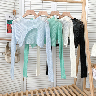 百搭薄款 针织叠穿长袖 罩衫 2025夏季 外套短款 时尚 防晒衫 上衣 新款