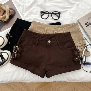 a字裤 设计感复古时尚 休闲裤 阔腿裤 女秋冬 百搭高腰显瘦卷边短裤