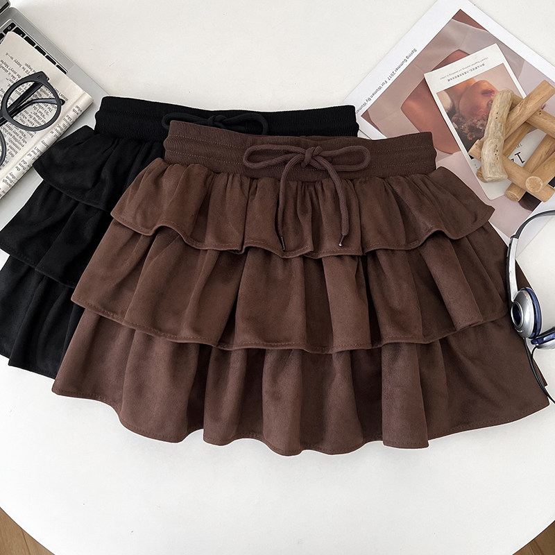 多层荷叶边高腰显瘦半身裙