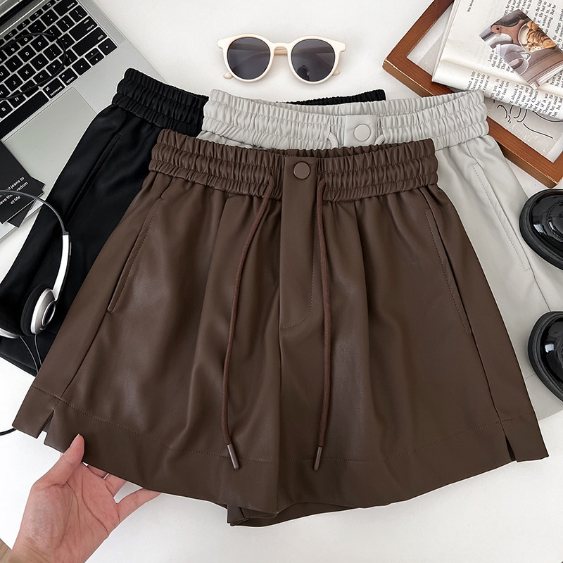 韩版时尚百搭一粒扣松紧高腰显瘦PU皮阔腿裤短裤休闲裤靴裤女秋冬,女装/女士精品,休闲裤,淘宝优惠券,粉丝福利购,淘宝优惠卷