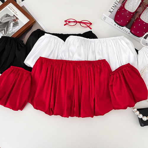 露肩一字领修身显瘦短款衬衫上衣