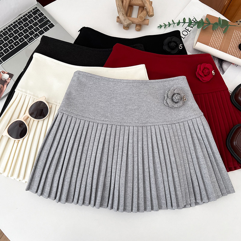 小香风立体山茶花高腰显瘦毛呢半身裙百褶裙防走光短裙女秋冬新款,女装/女士精品,半身裙,淘宝优惠券,粉丝福利购,淘宝优惠卷