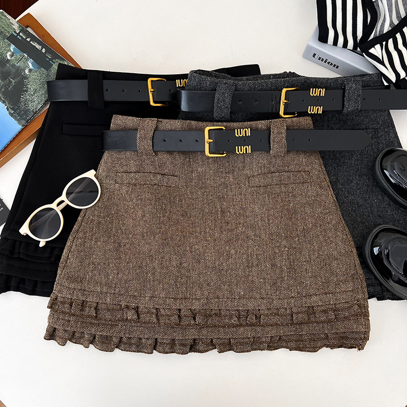 复古气质百搭木耳花边高腰显瘦毛呢半身裙防走光短裙包臀裙女秋冬,女装/女士精品,半身裙,淘宝优惠券,粉丝福利购,淘宝优惠卷