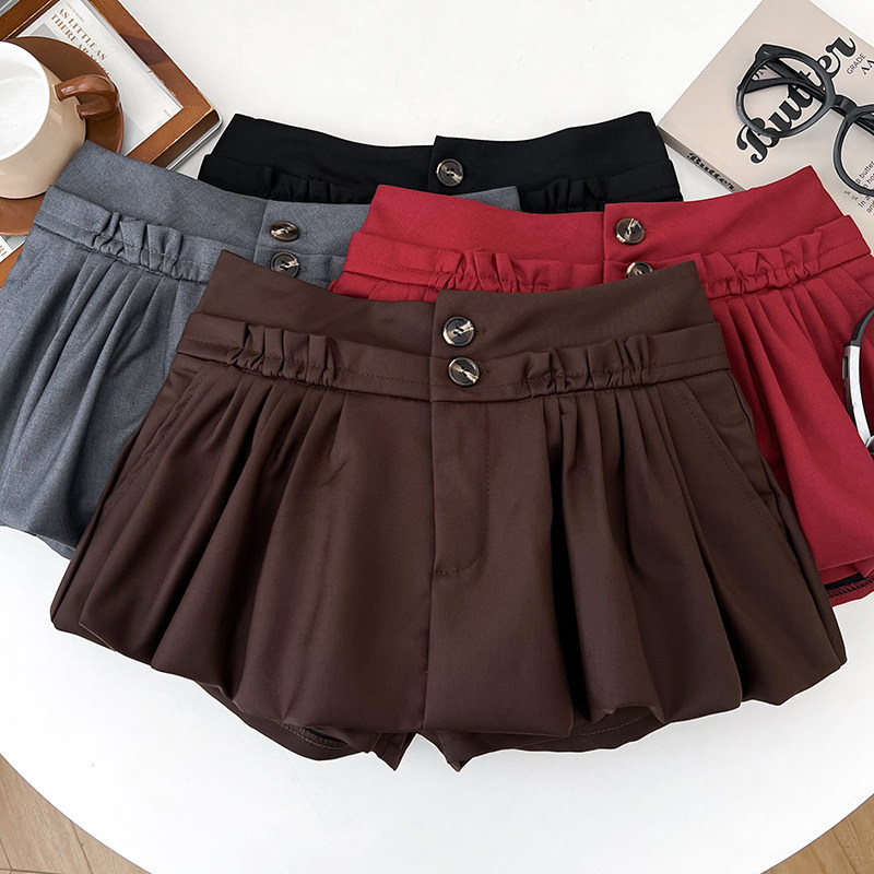 韩版气质百搭两粒扣高腰显瘦半身裙蓬蓬裙花苞短裙a字裙女秋季,女装/女士精品,半身裙,淘宝优惠券,粉丝福利购,淘宝优惠卷