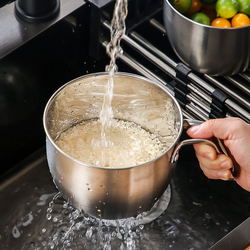 短柄水瓢洗米瓢水舀子厨房水勺家用加厚不锈钢漏瓢洗米筛沥水杯子