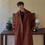 毛呢大衣男秋冬加厚风衣韩版过膝大衣外套双排扣F336-P128，男装风衣，电商A152