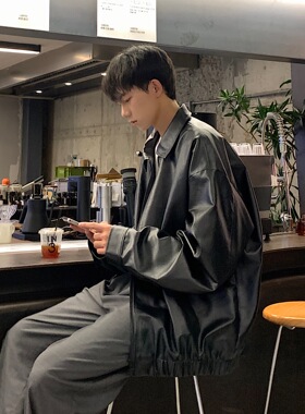 机车皮衣外套男春秋ins潮oversize炸街宽松pu皮夹克PY12-P95棉105